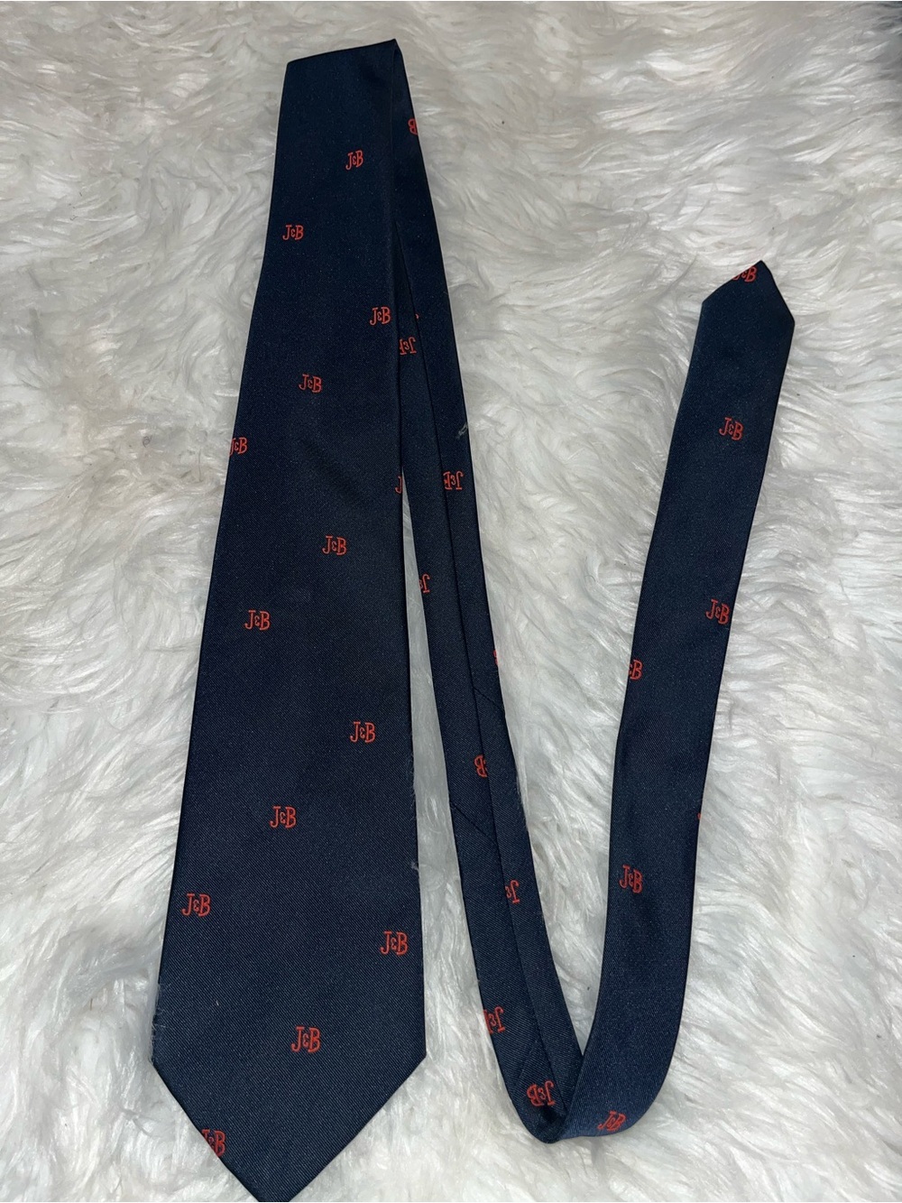 Men’s Navy Tie with Red Monogram Detail